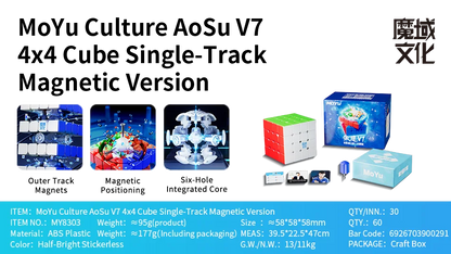 [JudyCube] MOYU AOSU V7 4x4 Track Magnets UV Magic Speed Cube, Stickerless Aosu Fidget Toy, Cubo Magico Puzzle