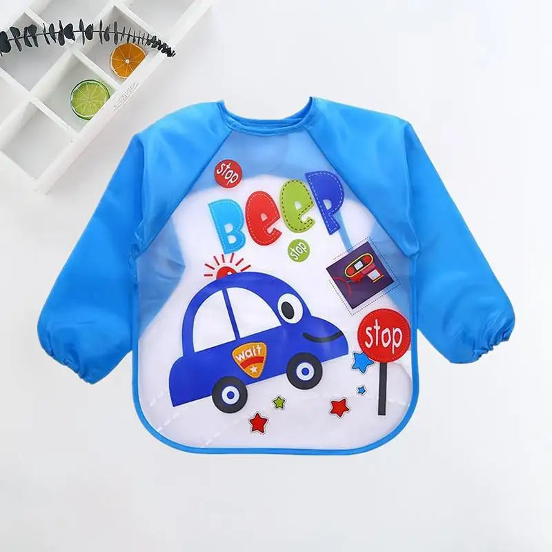 Waterproof Long-Sleeve Baby Bib – Cute Cartoon Apron with Pocket for Self-Feeding (0-3Y) - Kidzy Market