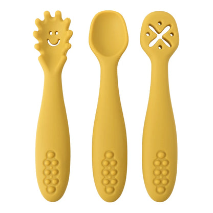 3PCS Silicone Spoon & Fork Set for Baby – Soft Feeding Utensils, Training Cutlery for Toddlers, BPA-Free Children’s Tableware