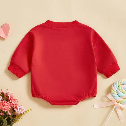 Baby Boy Valentine’s Day Romper – Casual Letter Print Long Sleeve Jumpsuit for Infant Toddler – Cute Valentine’s Outfit