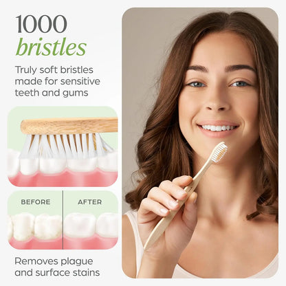 Biodegradable Bamboo Toothbrush 10 Packs, Environmentally Friendly Compostable Natural Wooden Toothbrush