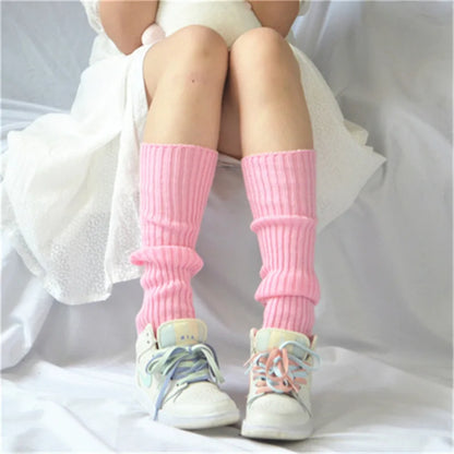 Candy Color Sweet Girl Leg Warmers - NEW Korean Knitted Foot Cover for Women | Solid Color, Autumn & Winter Stylish Elastic Long Tube Socks