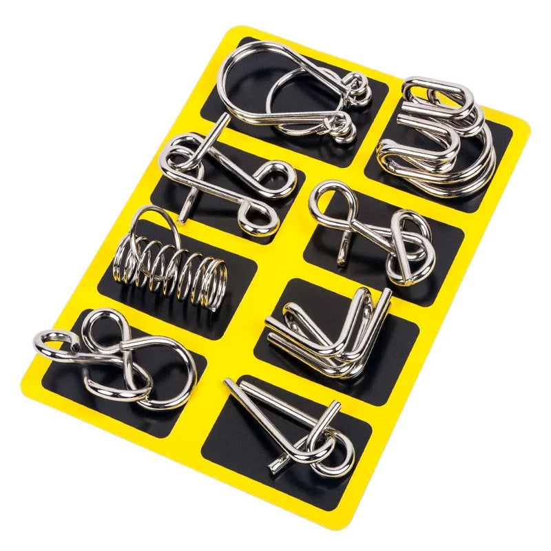 8Pcs/Set Metal Montessori Puzzle Wire, IQ Mind Brain Teaser Puzzles, Interactive Game for Adults, Stress Reliever Educational Toy