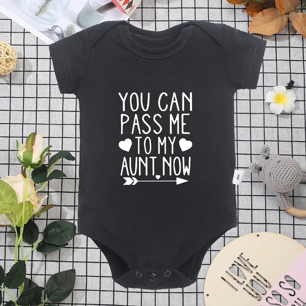 “You Can Pass Me to My Aunt Now” – Fun Baby Onesie, American Style Harajuku Cotton Romper for Newborn Boys, Cozy & Breathable