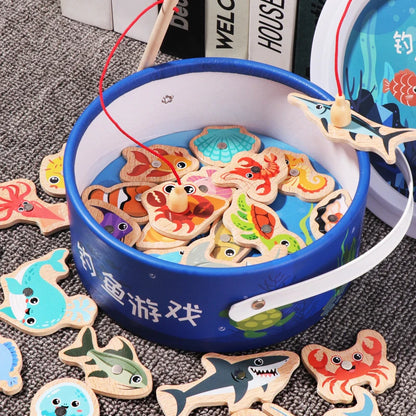 Montessori Wooden Magnetic Fishing Toys – Marine Life Cognition, Early Educational Parent-Child Interactive Game