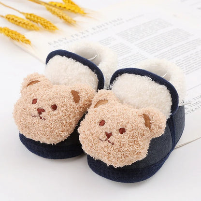 Winter Warm Newborn Baby Boy Girl Boots, Cute Bear Soft Toddler Shoes, First Walkers Anti-slip Booties, Infant Fur Snow Boots (0-18M)