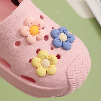 Summer Children’s Hole Slippers – Girls’ Fashion Flower Sandals, Soft Bottom Kids’ Beach Shoes, Toddler Home Slippers