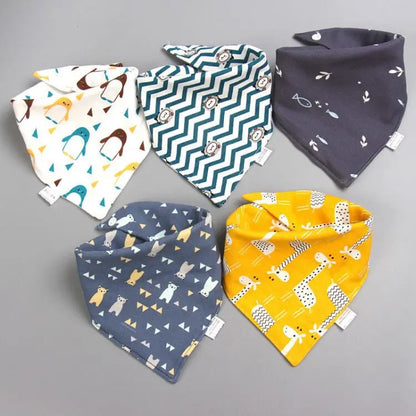 5pcs Baby Bibs Cotton Triangle Scarf | Double Layer Saliva Towel Burp Cloths | Newborn Bandana Bibs & Accessories - Kidzy Market