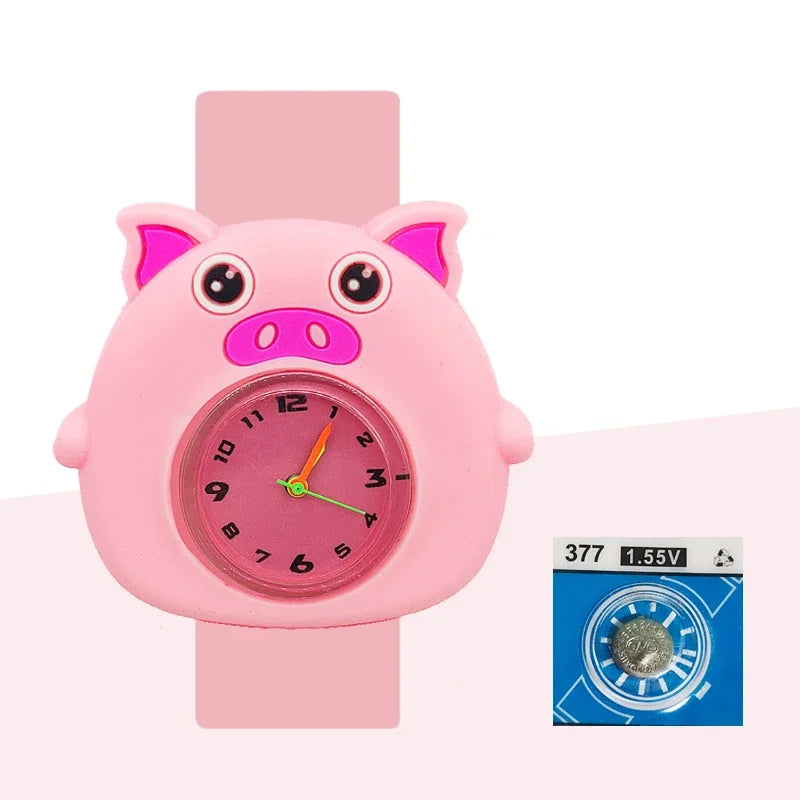Children’s Cartoon Watch for Ages 2-14 Boys and Girls Soft Silicone Slap Bracelet Student Wristwatch