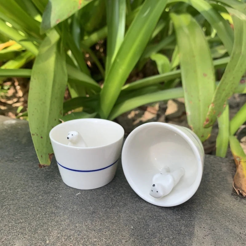 Cute White Bear Ceramic Mug – Mini Porcelain Tea & Coffee Cup, 1-Piece Gift for Friends