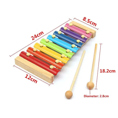 Montessori Wooden 8-Tone Multicolor Xylophone – Wooden Musical Instrument Toy for Babies and Kids, Promoting Early Learning, Motor Skills, and Cognitive Development through Puzzles and Music Play.