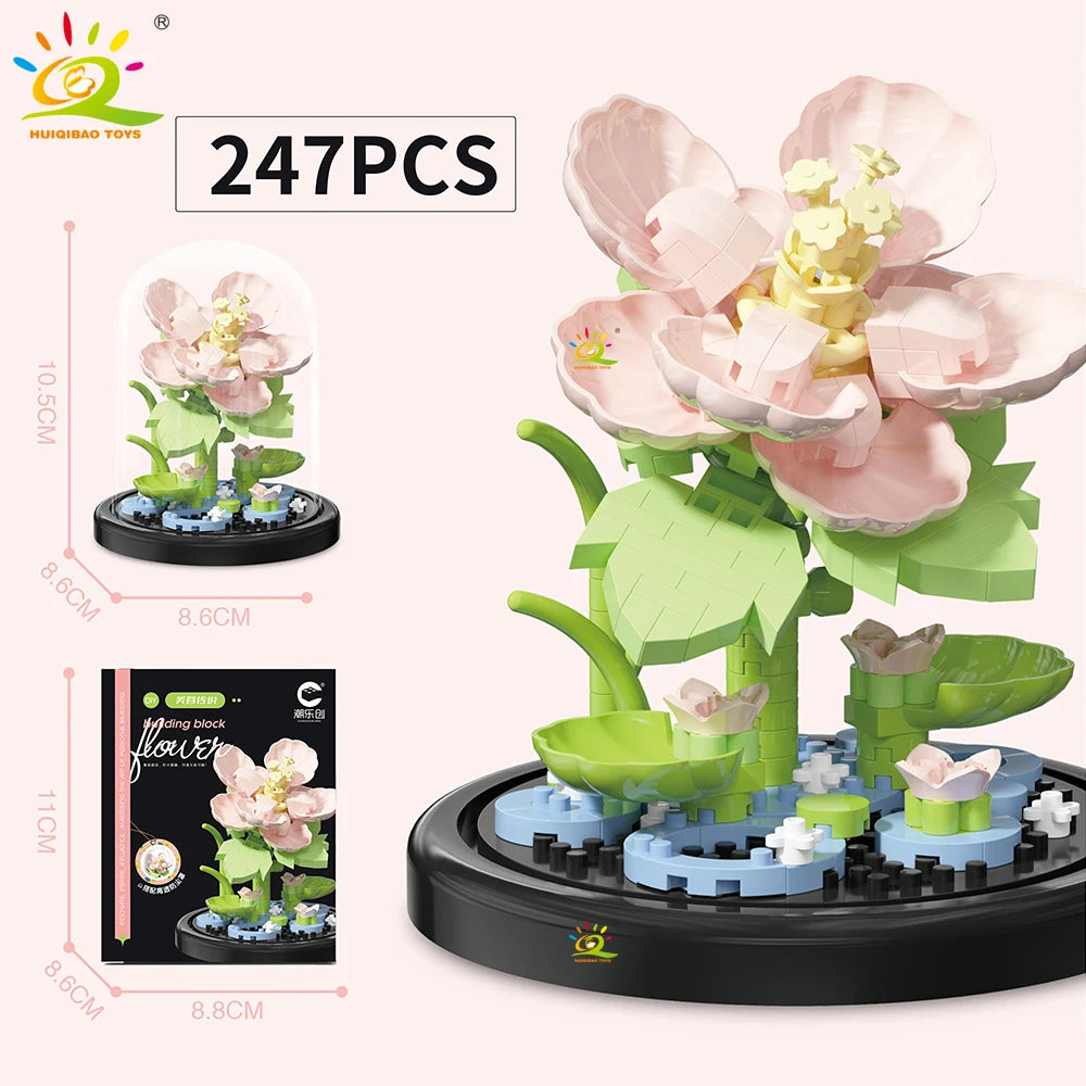 HUIQIBAO MOC Eternal Bouquet Micro Building Blocks – DIY Flower Model and Home Desk Decoration Toy for Kids