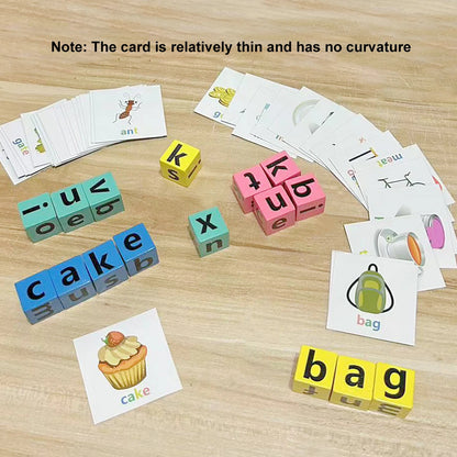 Wooden Word Spelling Game – Alphabet Learning Toy for Preschool Kids with 40 Cards and Letter Blocks