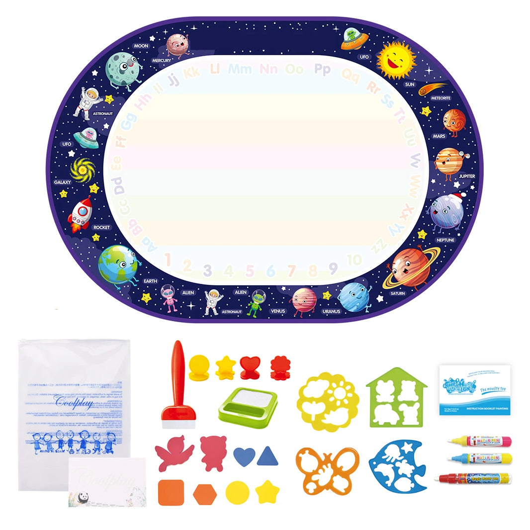 100x80CM Magic Water Drawing Mat – Reusable Doodle and Coloring Board with Magic Pens, Montessori Educational Toy for Kids