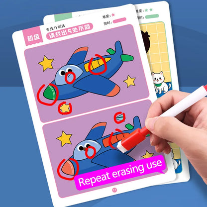Educational Reusable Wipe-Clean Focus And Attention Training Activity Sheets Set For Kids