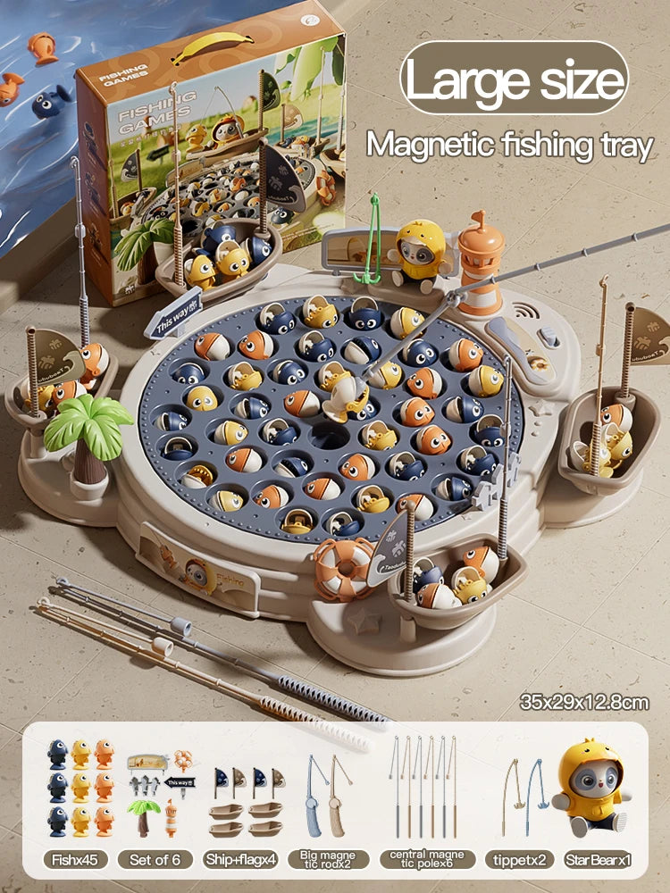 Electric Magnetic Fishing Toy – Rotating Fish Disc with Lights & Sound, 2-Person Competition Game
