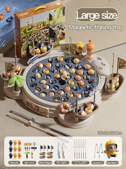 Electric Magnetic Fishing Toy – Rotating Fish Disc with Lights & Sound, 2-Person Competition Game