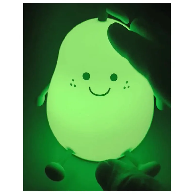 Dimmable Night Light 7-Color LED USB Rechargeable Pear Shape Portable Bedside Lamp for Kids Room Decor