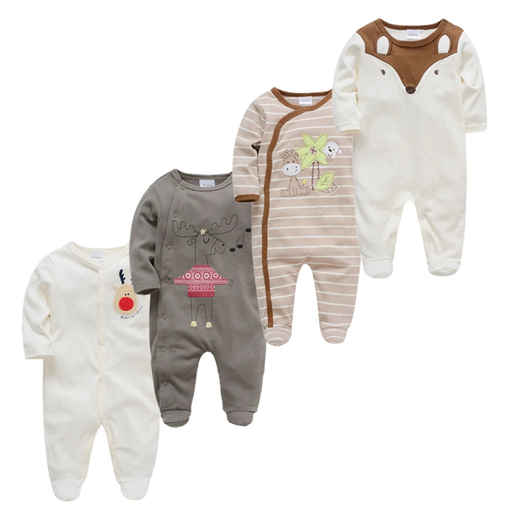 Kavkas 3/4 PCS Baby Romper Set – 100% Cotton Polka Dot Long Sleeve Jumpsuit (Newborn 0-12 Months, Summer Wear)