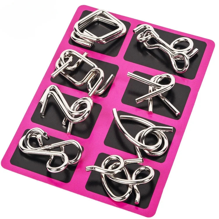 8 Pieces Metal Montessori Wire Puzzle Set – Mind Teaser Educational Game for Kids and Adults