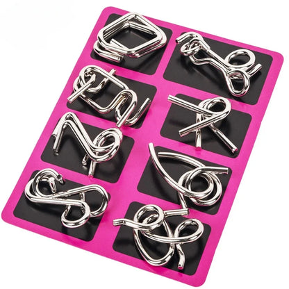 8 Pieces Metal Montessori Wire Puzzle Set – Mind Teaser Educational Game for Kids and Adults