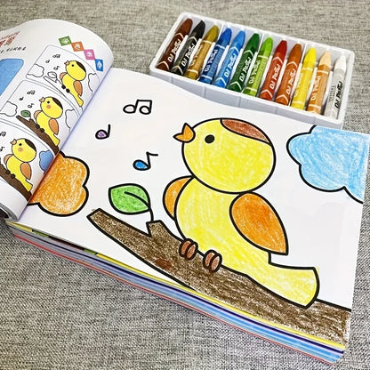 Coloring Book Activity Set 1 Book With Colored Pencils, 48 Clear Line Bright Patterns, Gift for Beginners