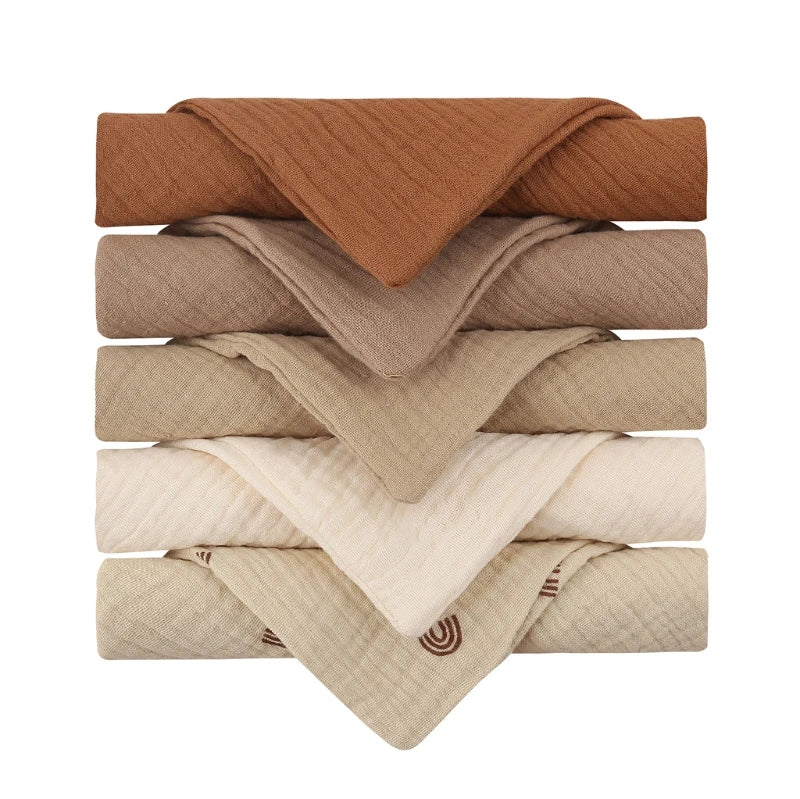 5 Pcs Baby Cotton Square Towel – Muslin Cloth, Infant Hand/Face Washcloth, Feeding Bib, Burp Cloth & Saliva Towel - Kidzy Market
