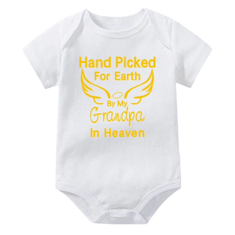 Hand Picked for Earth By My Grandpa/Grandma in Heaven Baby Bodysuit – Summer Short Sleeve Romper, Infant Jumpsuit, Baby Clothes