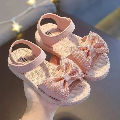Kids’ Summer Shoes – Girls’ Bow Sandals, Non-Slip Soft Soled Korean Style Beach Sandals, Sweet Princess Shoes