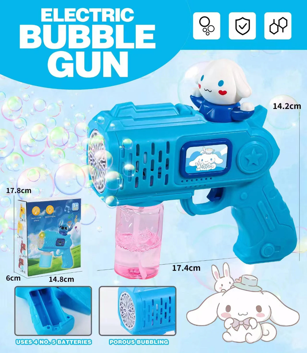 MINISO Hello Kitty Battery-Powered Bubble Gun Toy - Rocket Launcher Bubble Machine (Requires 4 AA Batteries, No Bubble Solution Included)