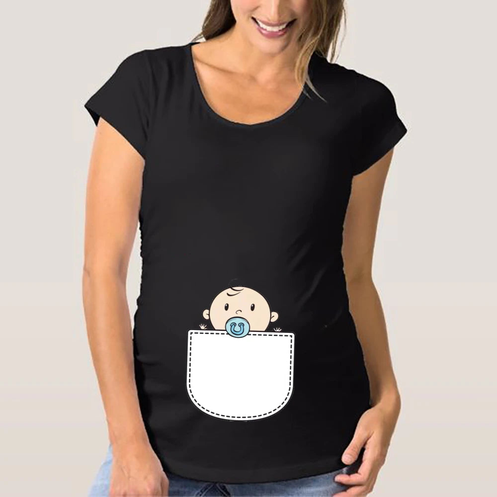 Cute Pattern Print Women's Maternity Shirts 3 Packs Side Ruched Pregnancy Tee Top Tunic Blouse Casual Loose Mama Clothes