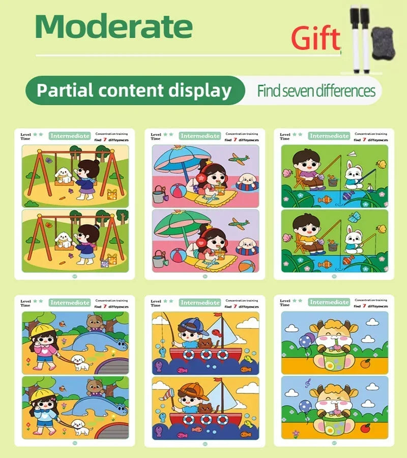 Find the Difference Dry Erase Activity Cards for Attention Training and Learning Reusable Educational Set for Kids