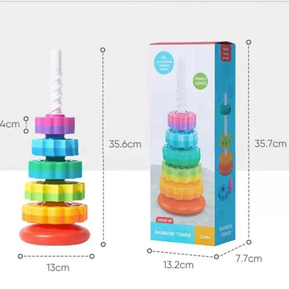 Toddler Rotating Rainbow Spinning Stacking Pyramid Tower Toy