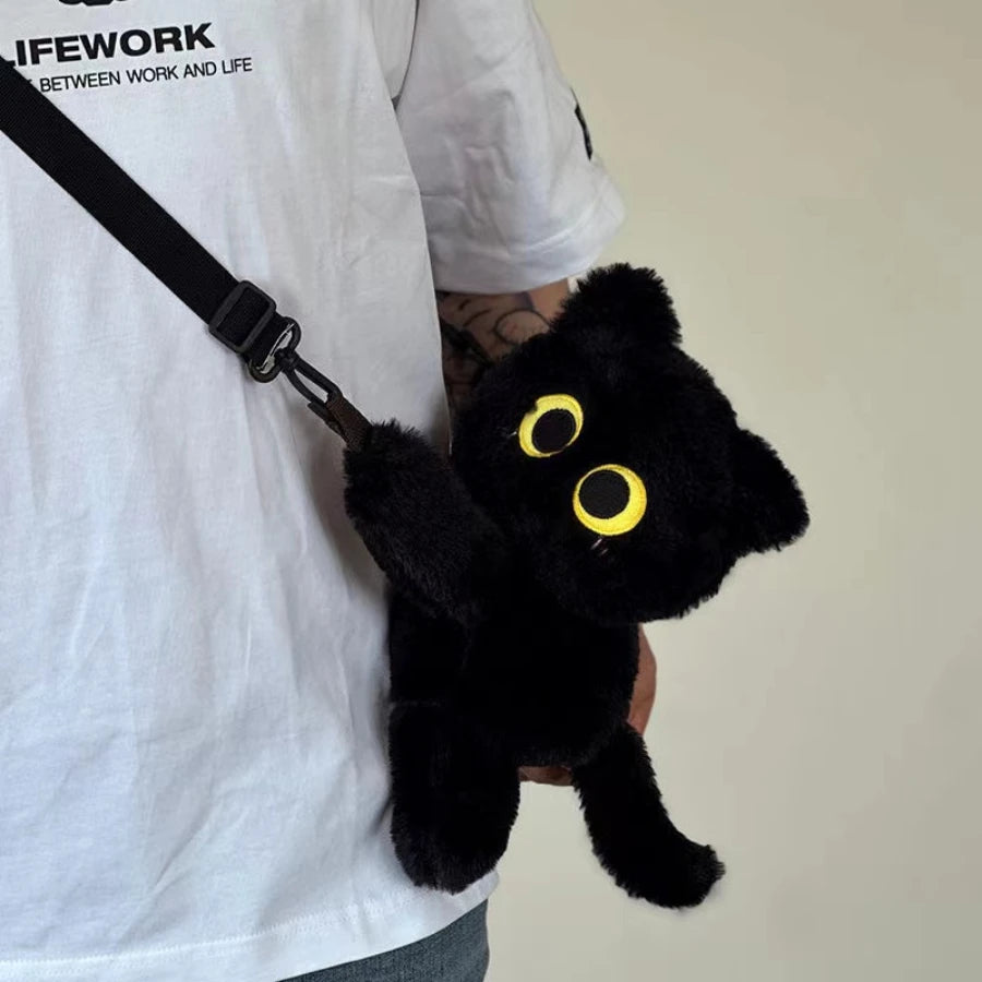Kawaii Black Cat Plush Fashion Shoulder Bag – Cute Fur Crossbody and Phone Coin Purse for Women