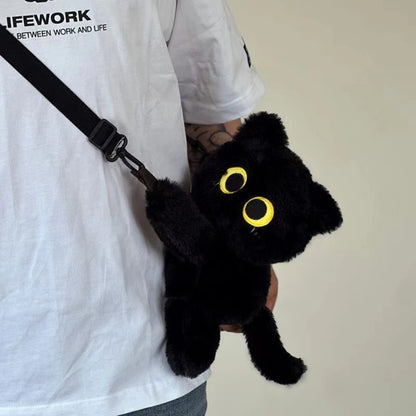 Kawaii Black Cat Plush Fashion Shoulder Bag – Cute Fur Crossbody and Phone Coin Purse for Women