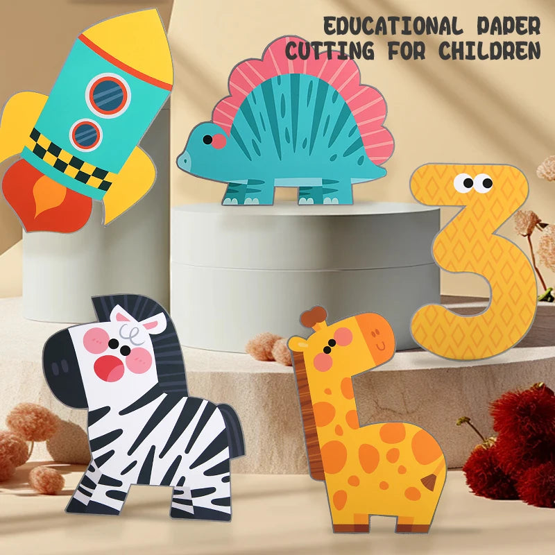 Children’s Craft Toy – Cartoon Animal Origami Paper Cutting Book, Paper Cut Puzzle for Early Learning and Educational Gifts