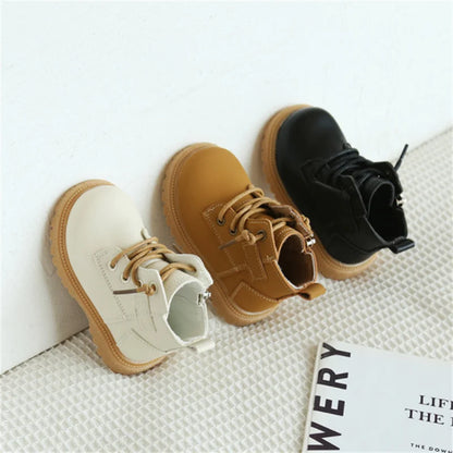 2024 New Spring/Autumn Baby Boots, Leather British Style Boys Fashion Boots, Rubber Sole Zip Side Toddler Girls Ankle Boots (Size 15-25)