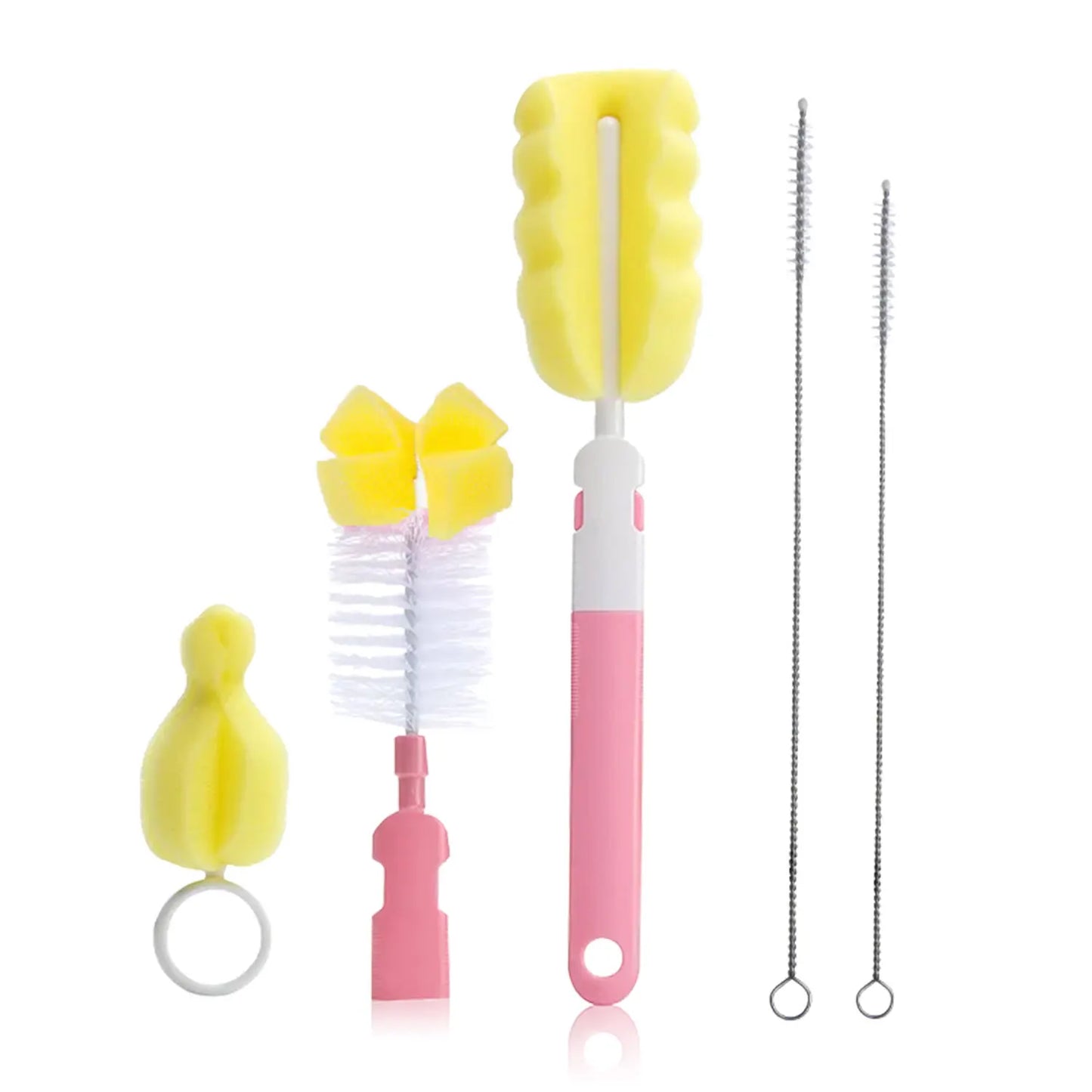 5PCS Bottle Cleaning Brush Set - Nipple & Straw Brushes Made of Sponge and Nylon for Safe and Efficient Cleaning