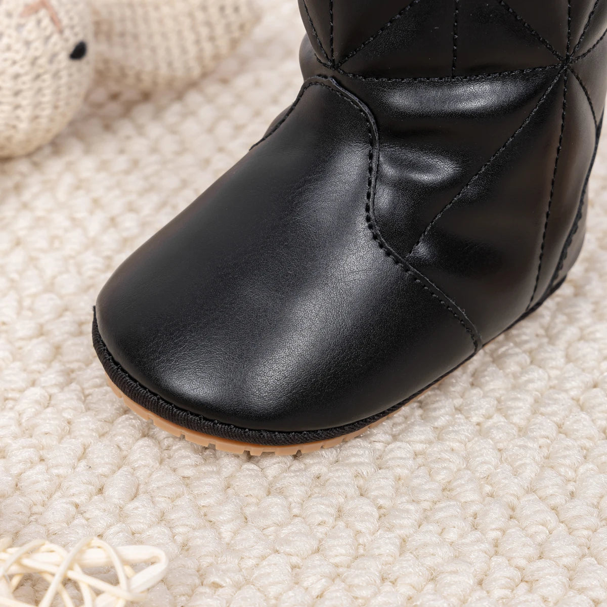 KIDSUN Warm Faux Leather Baby Boots, Fur Lining PU Outsole Boots, Winter Baby Shoes, Infant Indoor Outdoor Walking Shoes