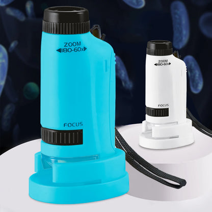 Pocket Microscope for Kids - Handheld Mini STEM Science Toy with LED Light and Specimen, Gift for Little Scientists