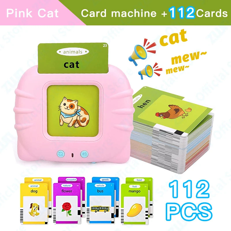 Montessori Education Flash Cards Machine - Early Educational Learning English Electronic Audio Book Toy for Children, Birthday Gift