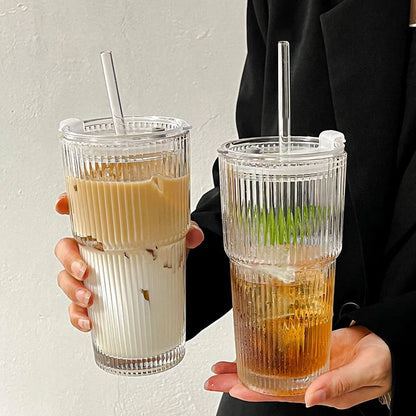 15 fl oz (450 ml) Glass Cup with Lid & Straw - Heat-Resistant Transparent Coffee, Tea & Juice Mug