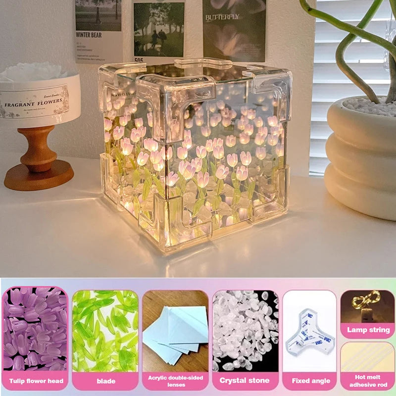Creative DIY Tulip Flower 3D Small Night Lamp Material Kit for Couples Gift