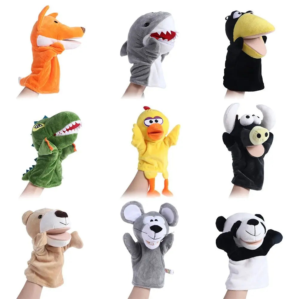 Stuffed Bear and Shark Hand and Finger Puppets, Plush Animal Dolls for Children