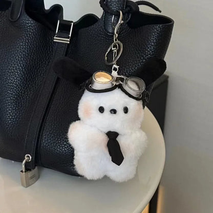 Kawaii Sanrio Pilot Dog Plush Keychain, Cute Pochacco Bow Bag and Car Mirror Pendant