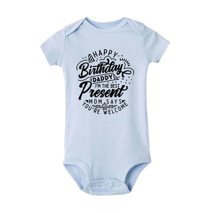 “Happy Birthday Daddy, I Love You” – Adorable Newborn Baby Bodysuit, Short-Sleeve Infant Romper, Perfect Birthday Gift for Dad
