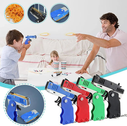 Kids Mini Folding Rubber Band Launcher Toy — Portable Keychain Launcher with 60 Rubber Bands for Outdoor Play