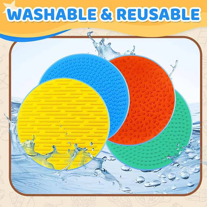 Silicone Sensory Mat Set - 4-Pack Multi-Texture Tactile Fidget Pads, 25 cm (9.8 in) Quiet Montessori Sensory Toy for Kids, Autism & ADHD Therapy