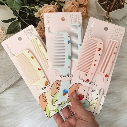 2Pcs/Set Cute Kids Hairdressing Comb - Anti-static Pointed Tail Comb for Girls - Strawberry Fruit Hair Comb