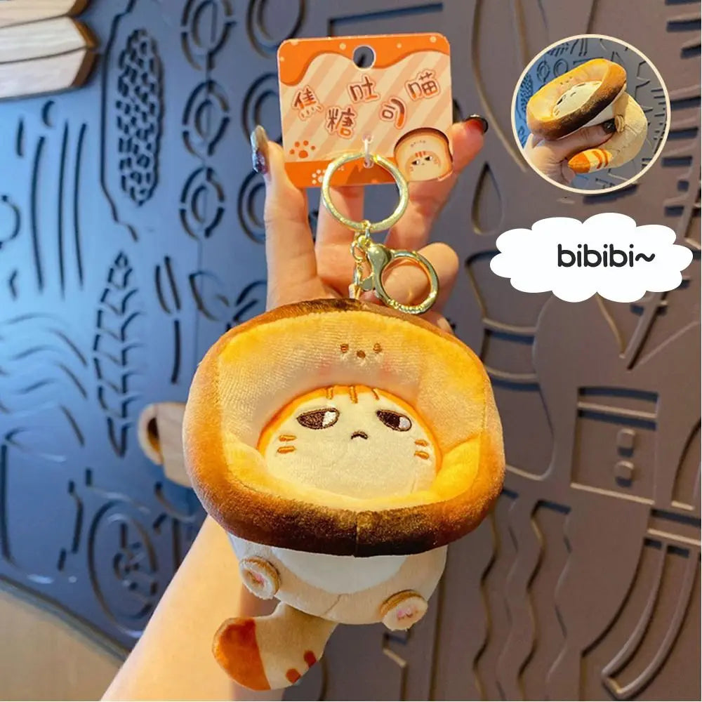 Plush Cocoa Cat Snapper Head Keychain, Cute Japanese Schoolbag Pendant Doll